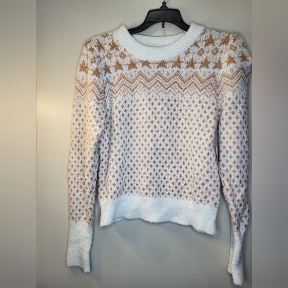 NWT Freshman 1996 Super Soft Fleece  Jr. Med Sweater tan and off white - Picture 7 of 14